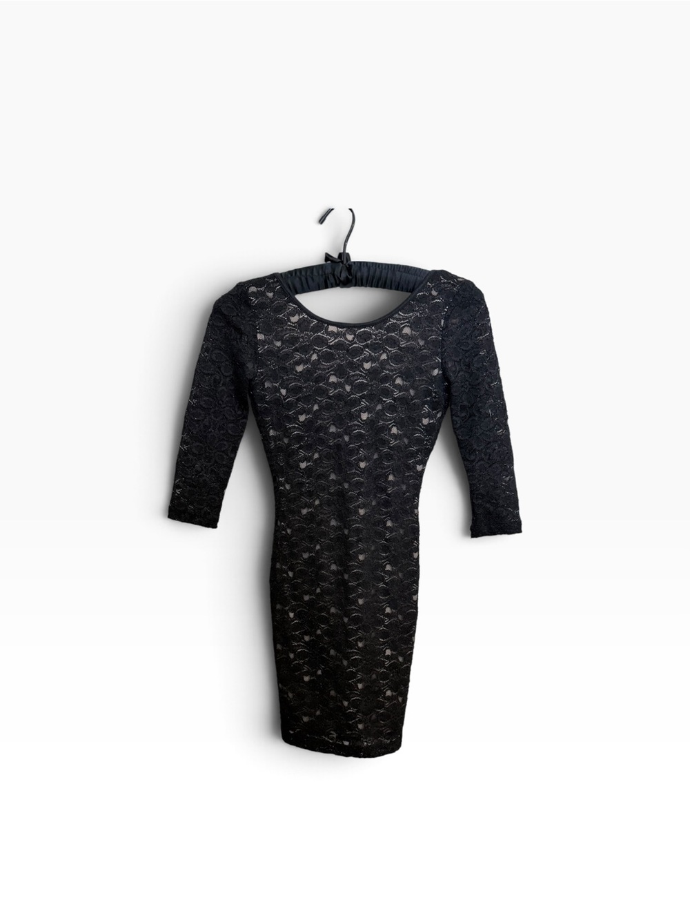 Black shimmer Lace Mini Dress with Three-Quarter Sleeves HOCO holiday